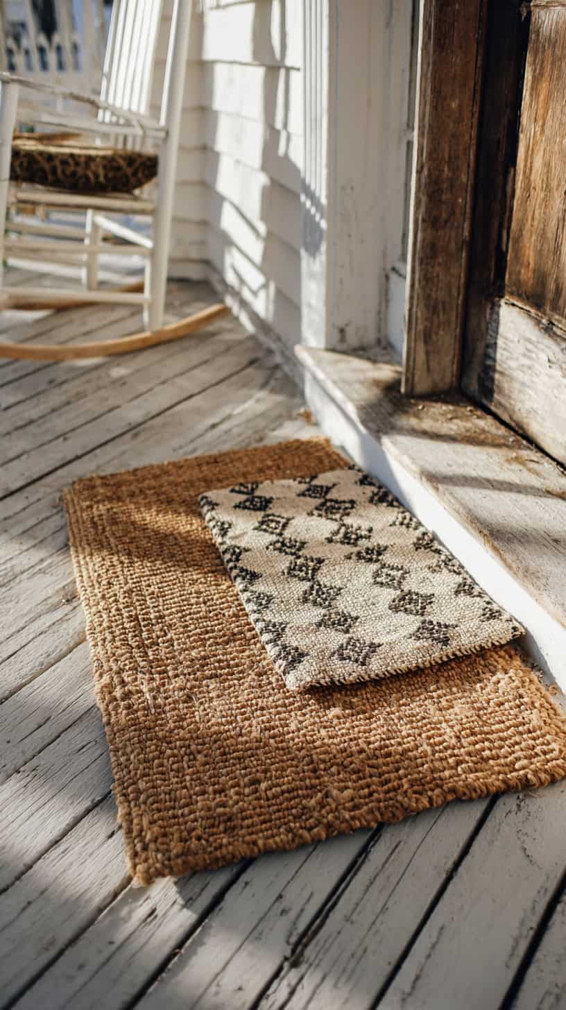 Layered Textiles and Mats for Side Porch Decorating Ideas - Image 2