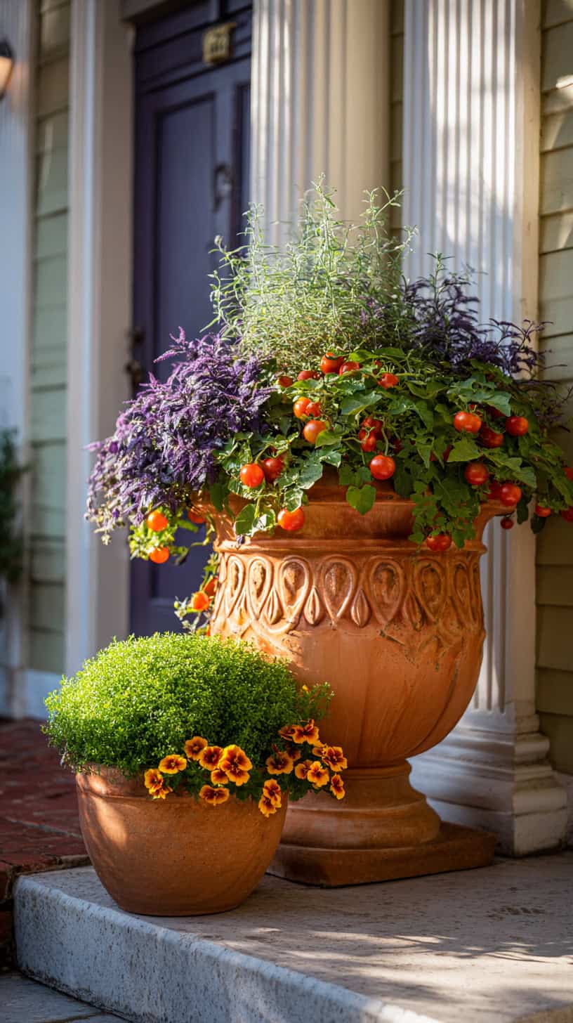 Planters in Front of House with Edible Twists - Image 2