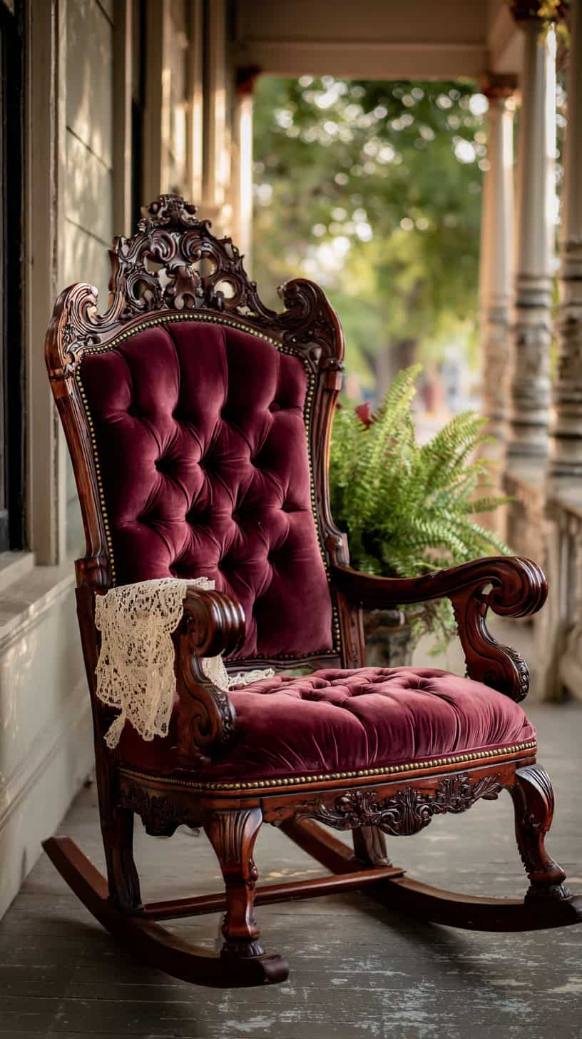 Upholstered Antique Rocker - Image 2