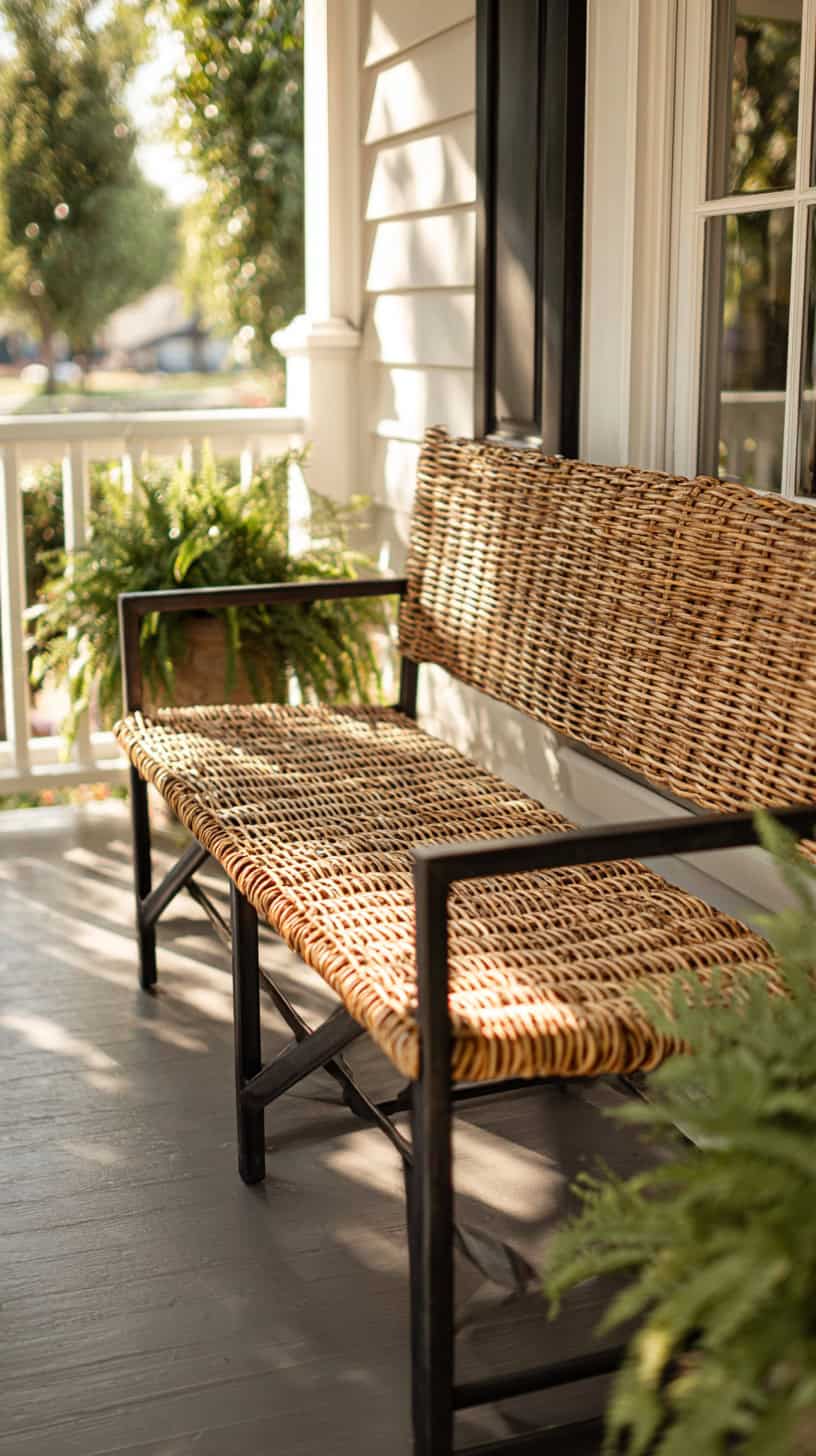 Wicker Bench with Steel Frame - Image 1