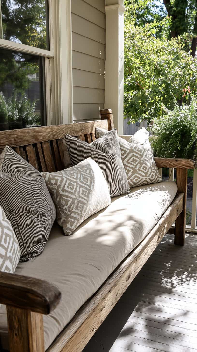 Wooden Bench with Outdoor Cushions - Image 2