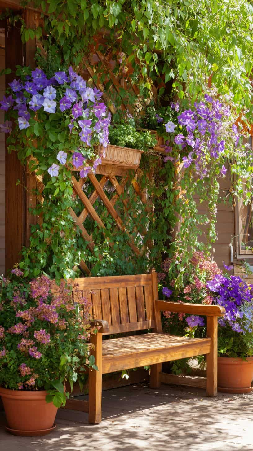 Wooden Bench with Vertical Garden Decor - Image 2