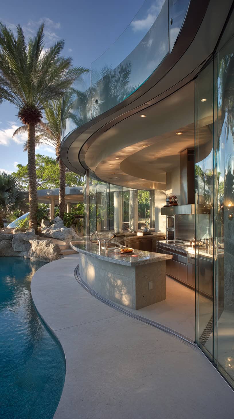 Curved Glass Pool Kitchen - Image 1