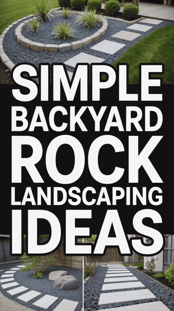 Simple backyard rock landscaping ideas displayed with images of rock paths and plants.