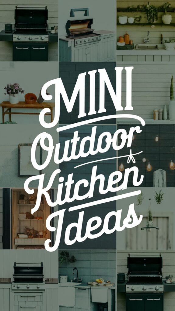 Collage of outdoor kitchen setups with the text "Mini Outdoor Kitchen Ideas" in the center.