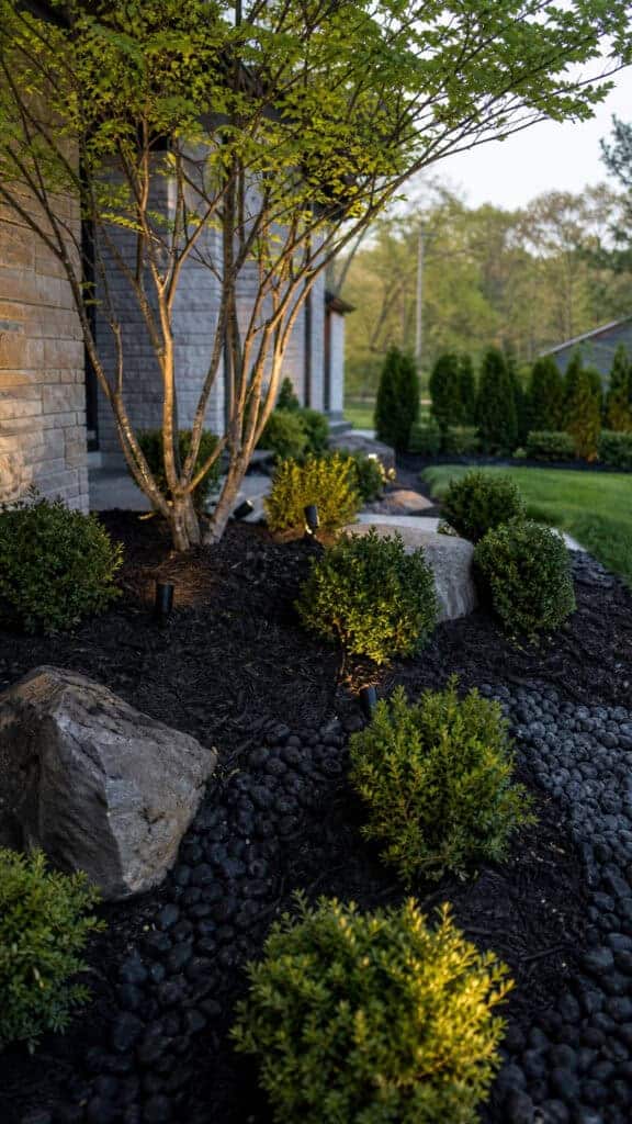 Black Mulch and Rock Combination