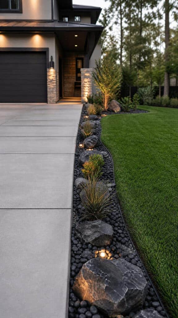 Bold Black Rock Driveway Border