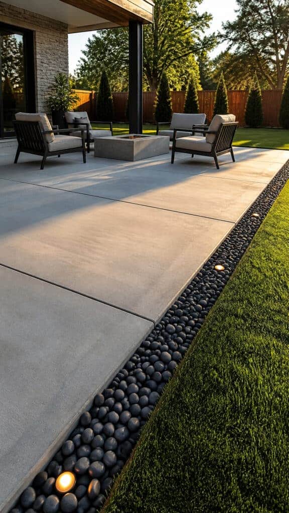 Contemporary Black Rock Patio Border