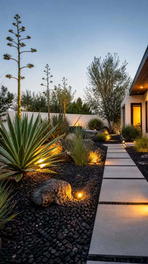 Sleek Black Rock Xeriscaping