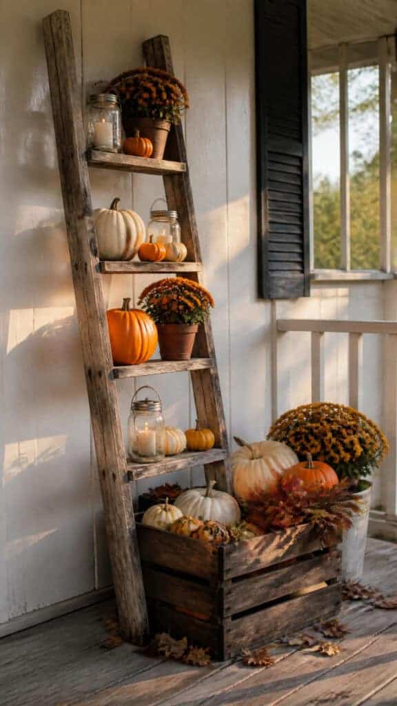 Repurpose Old Ladders and Crates as Display Shelving