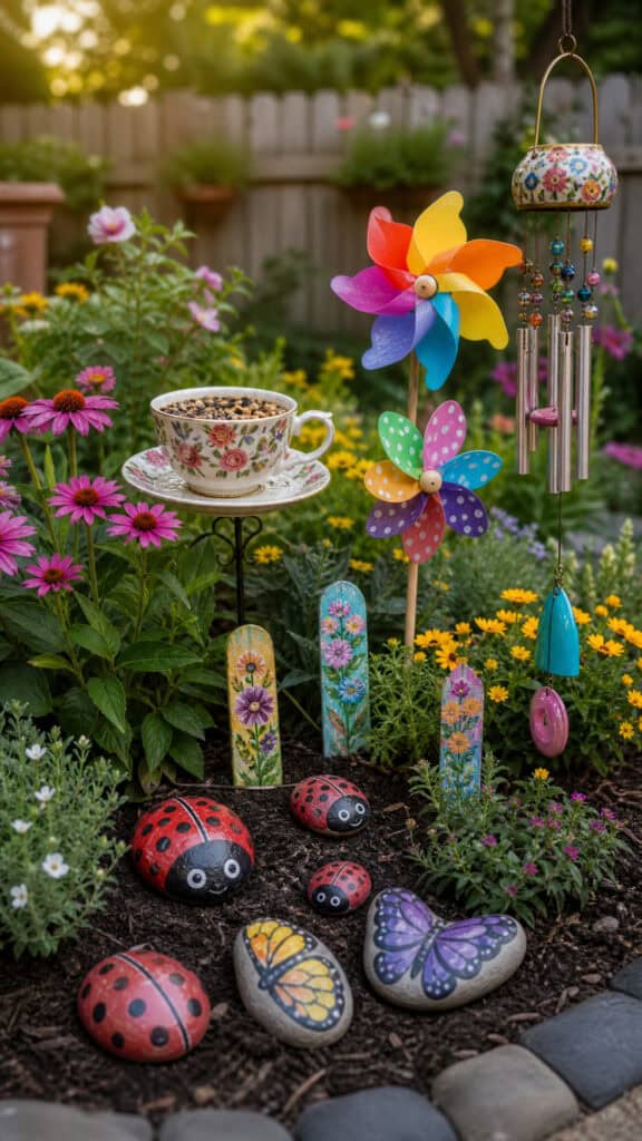 Add Colorful Garden Art And Decorations