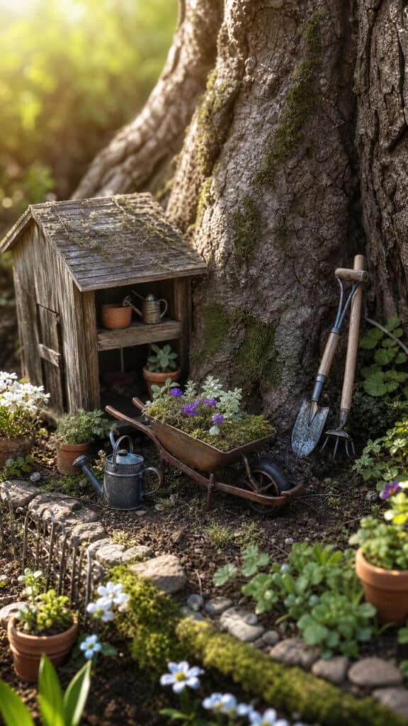 Miniature Wheelbarrow And Tools