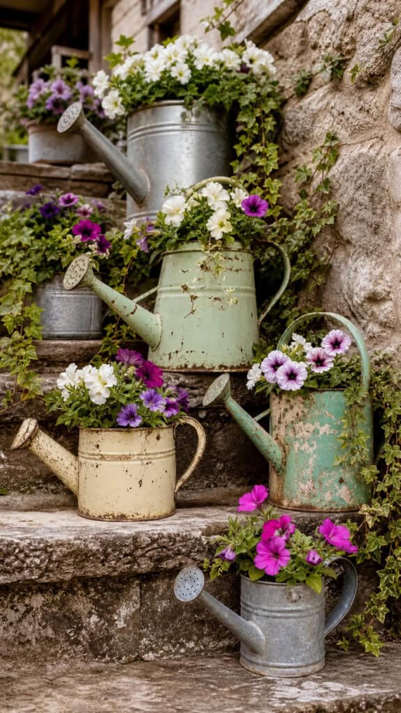 Antique Watering Cans As Planters