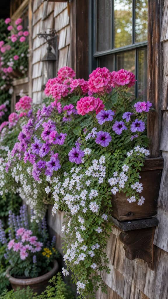 Cottage-Style Window Boxes Overflowing With Blooms