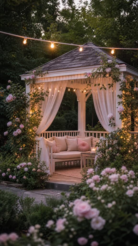 Romantic Gazebo Draped With Sheer Curtains