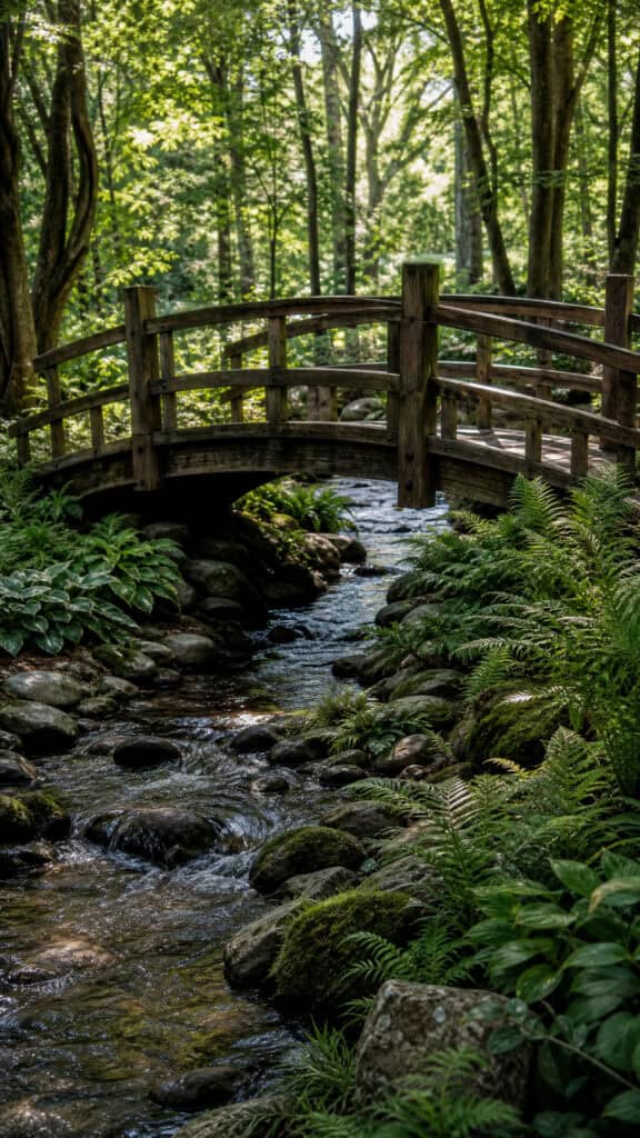 Rustic Wooden Bridge Over A Small Stream