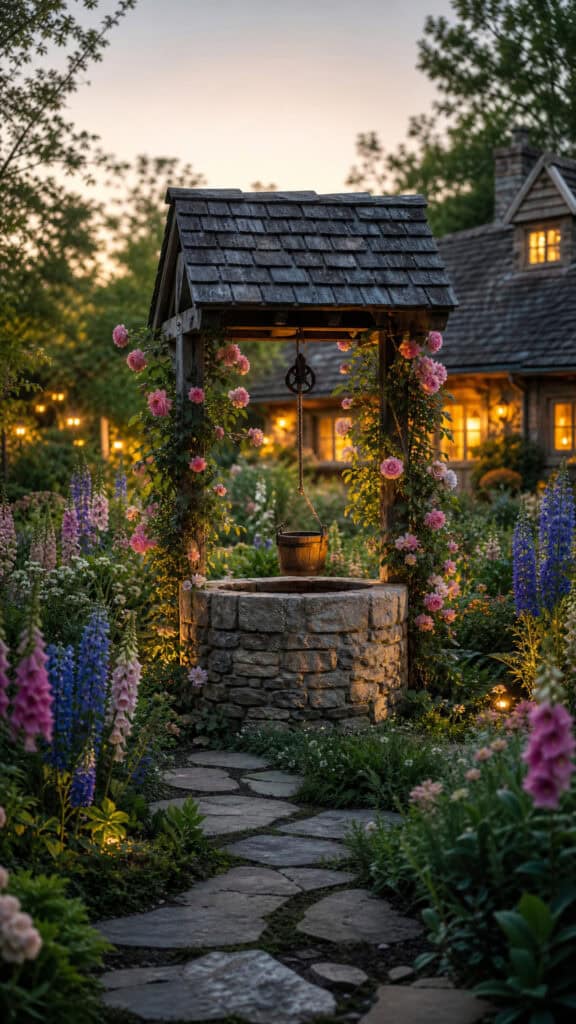 Stone Wishing Well Centerpiece