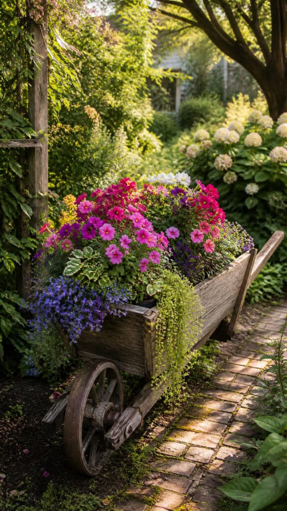 Vintage Wooden Wheelbarrow Planters
