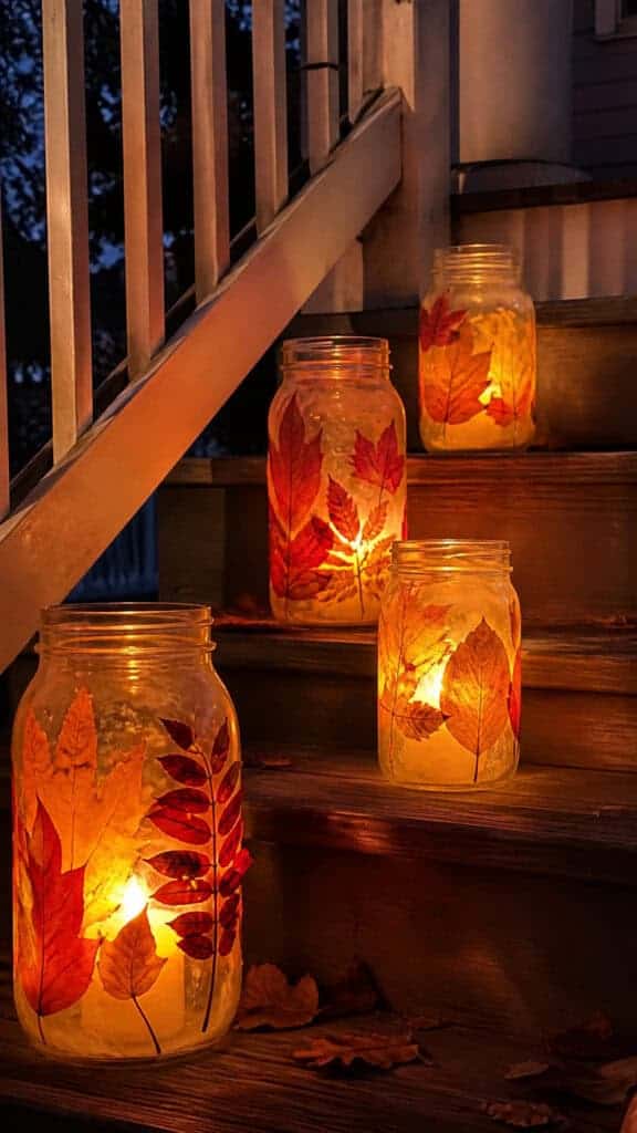 Mason Jar Luminaries with Fall Leaves