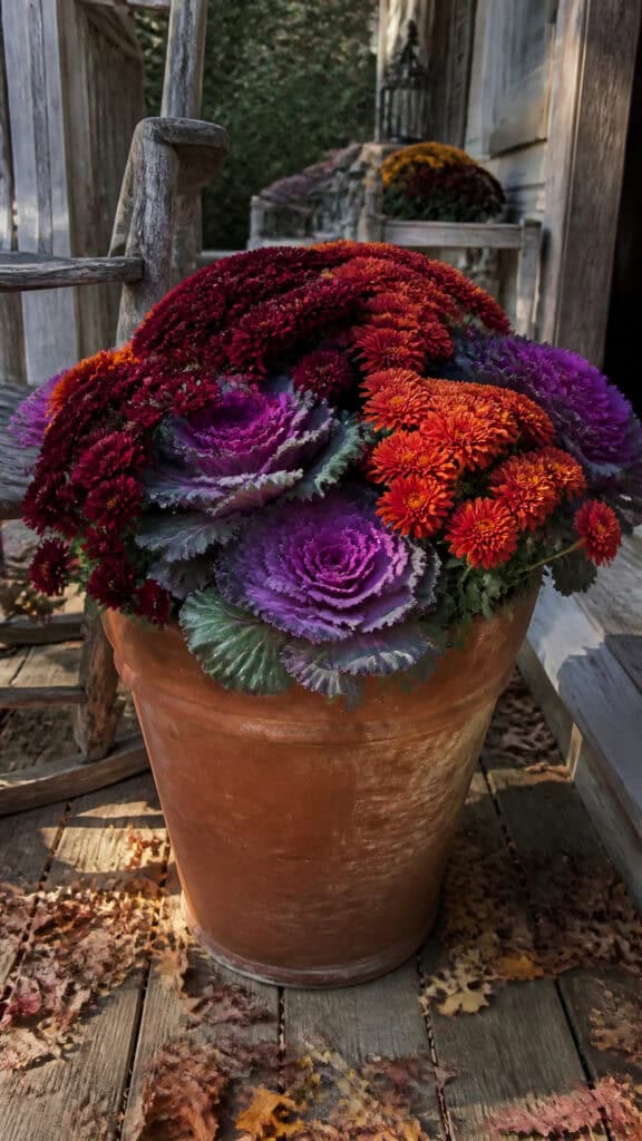 Classic Mums with Ornamental Cabbage