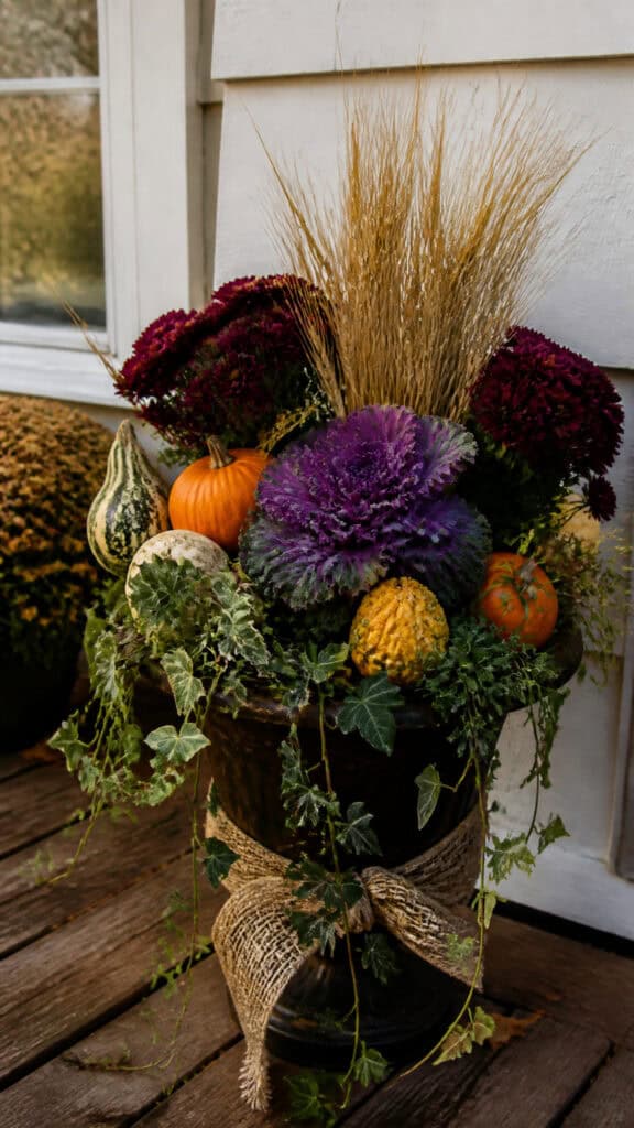 Rustic Harvest-Themed Urn Displays