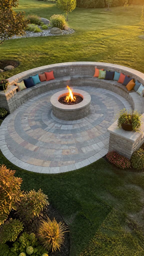 Circular Stone Paver Design with Built-In Seating