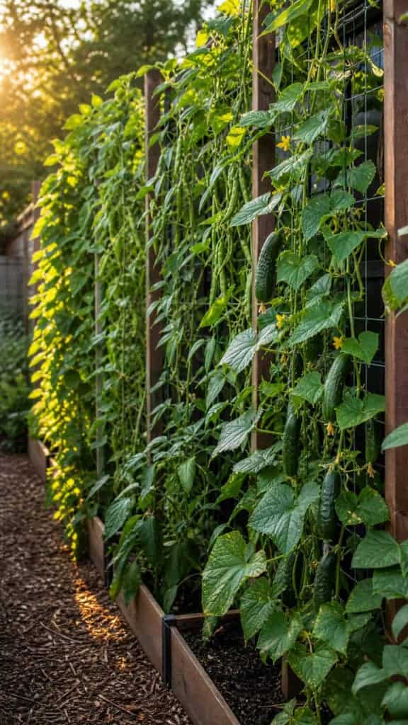Vegetable Garden With Trellis Systems