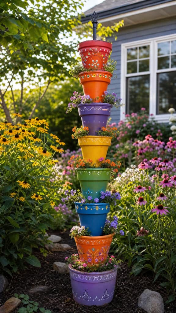 Painted Terracotta Pot Tower