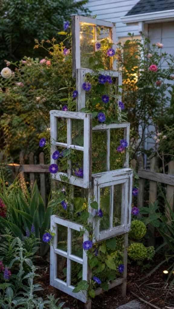 Upcycled Window Frame Garden Totem