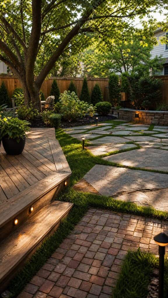 Mixed Material Pavers With Grass Accents