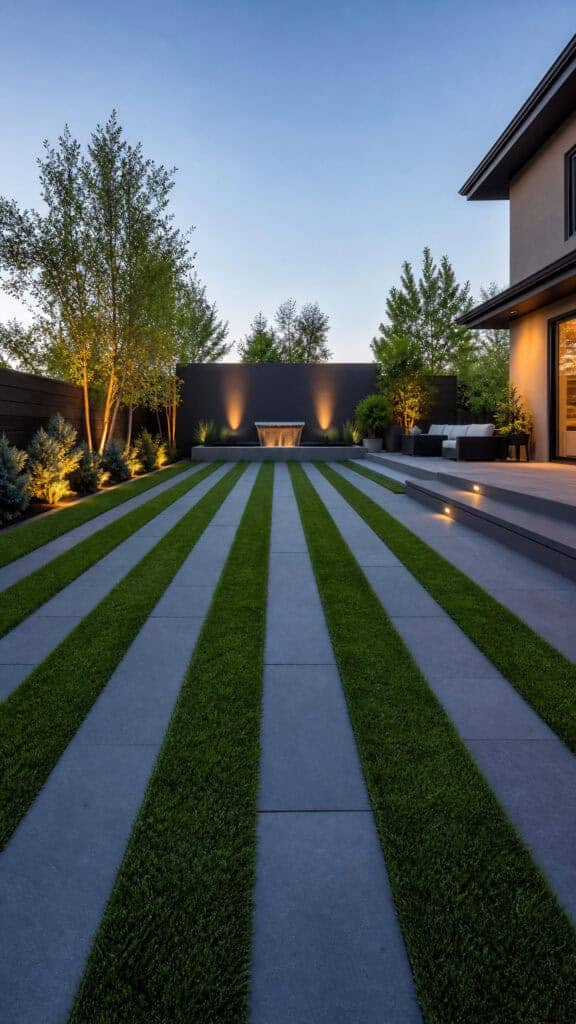 Modern Linear Paver Strips In Grass