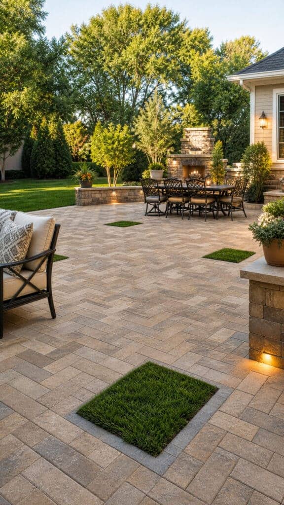 Paver Patio With Grass Borders And Inserts