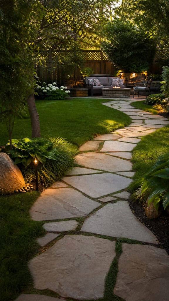 Stepping Stone Pathways Through Lush Lawn