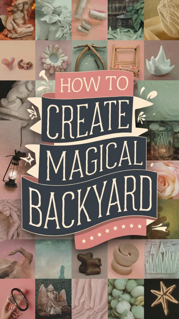 Collage of mystical backyard décor with text: "How to Create Magical Backyard."