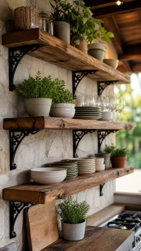 Rustic Open Shelving with Brackets