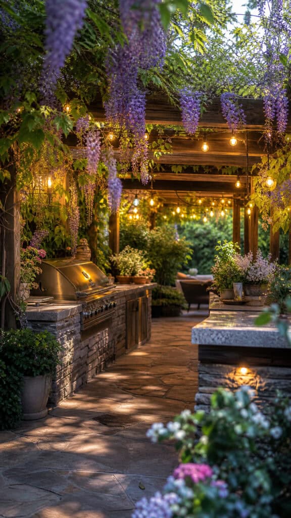 Outdoor Kitchen with Pergola and Vines