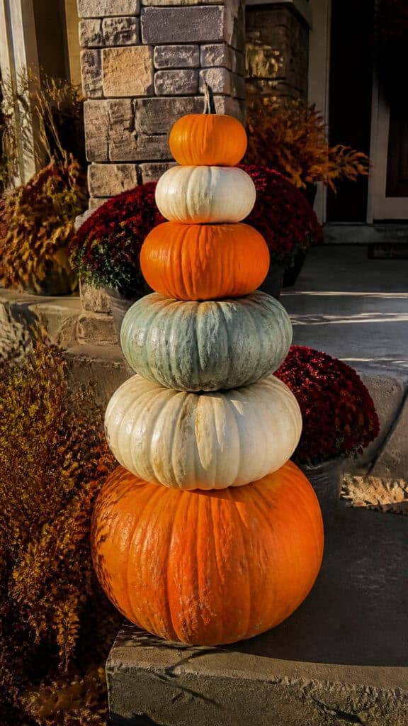 Stacked Pumpkin Tower with Mixed Sizes