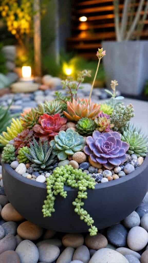 Design a Succulent and River Rock Display