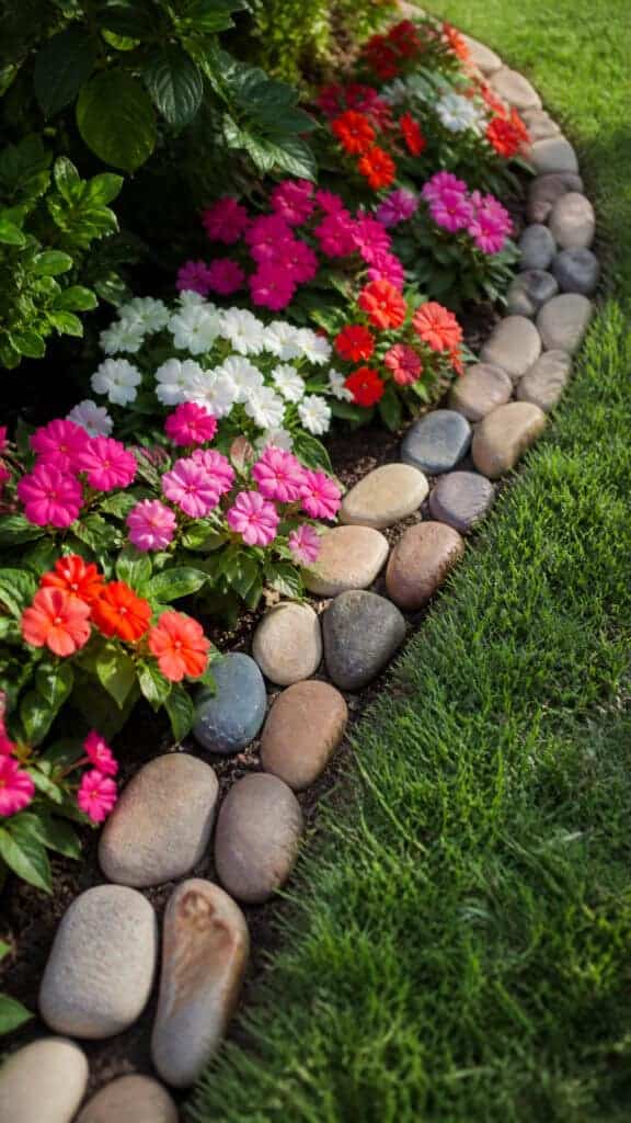 Build a River Rock Border Around Garden Beds