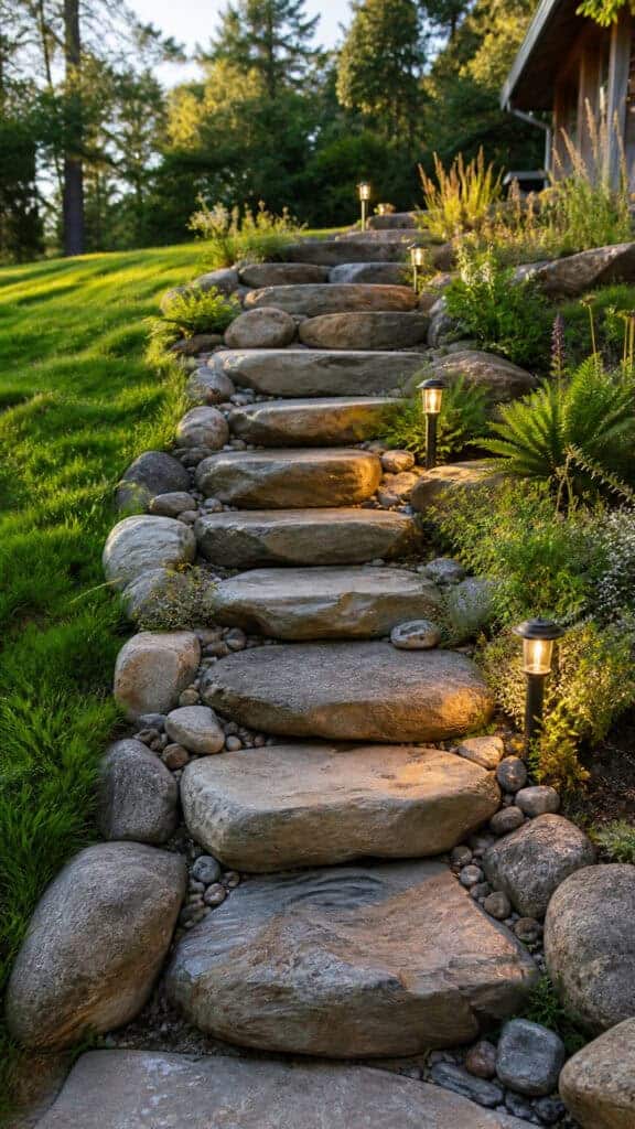 Create River Rock Steps on a Slope