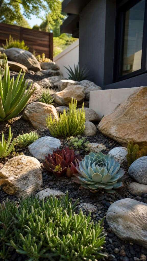 Rock Garden With Succulent Display