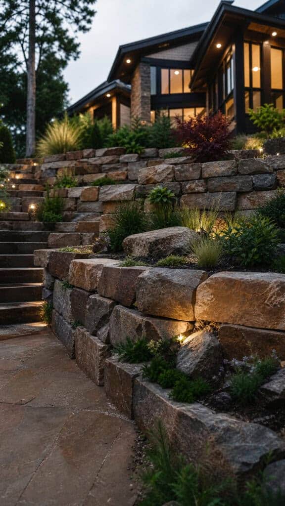 Stacked Stone Retaining Wall