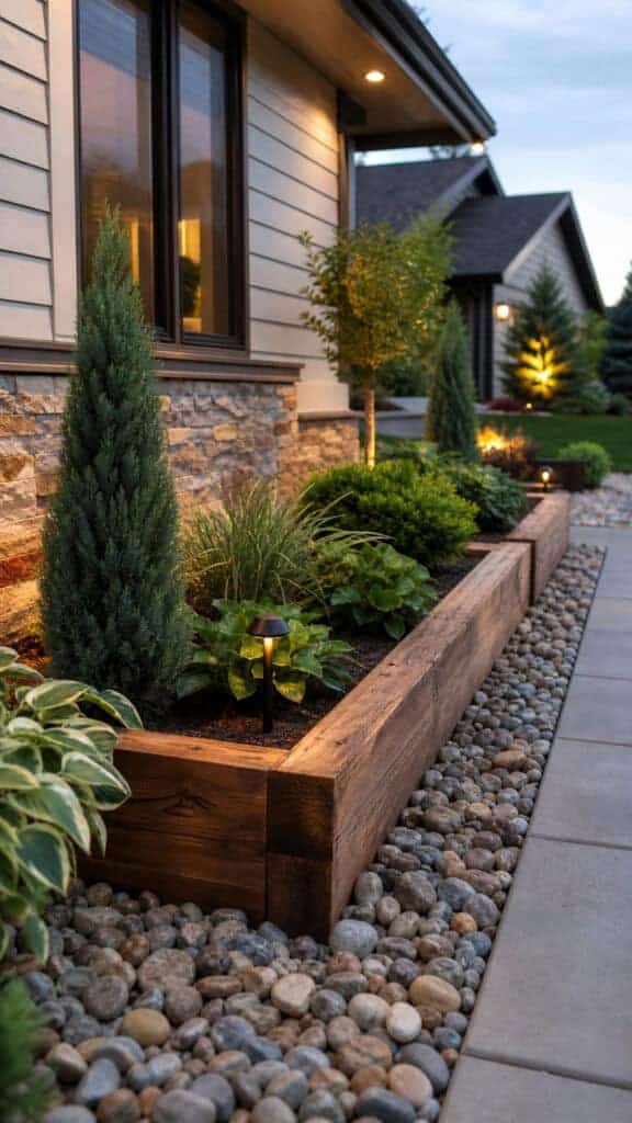 Combination Wood and Rock Borders