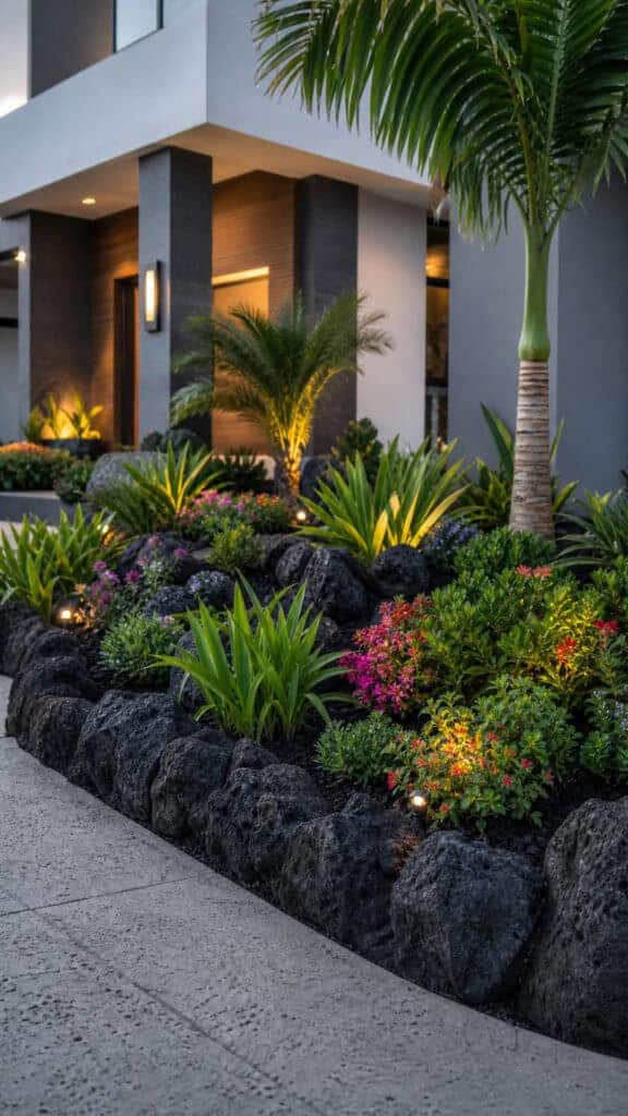 Modern Black Lava Rock Border