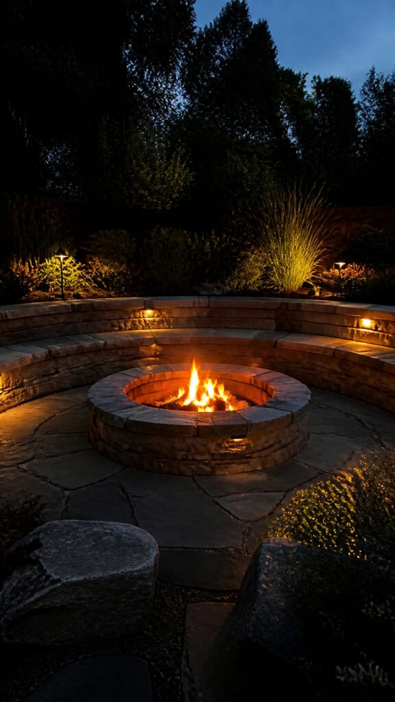 In-Ground Stone Fire Pit with Built-In Seating