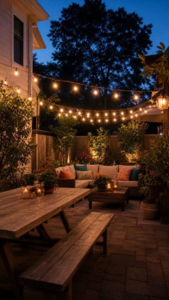 Create a Cozy Seating Area with String Lights