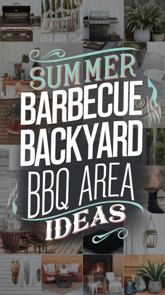 Collage of outdoor barbecue setups with text reading "Summer Barbecue Backyard BBQ Area Ideas" in the center.