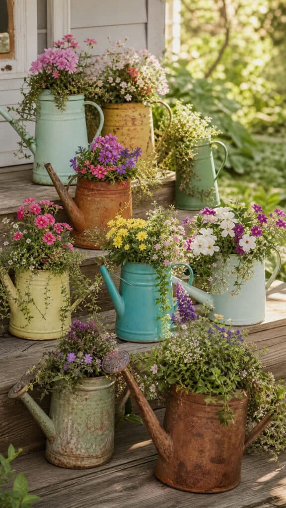 Arrange Vintage Watering Cans as Planters