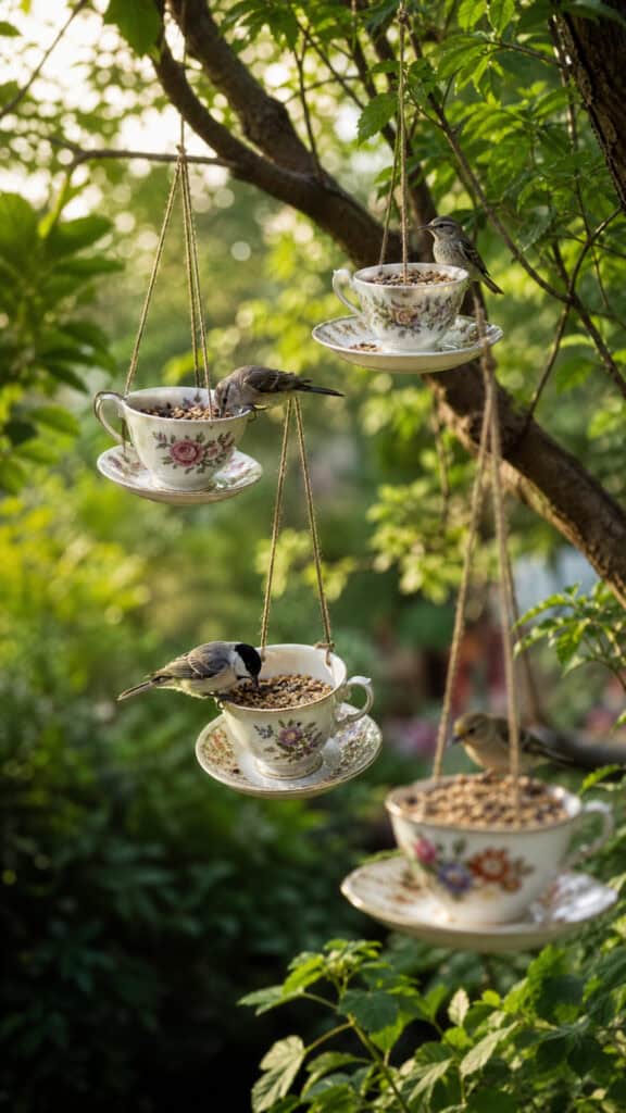 Hang Vintage Teacups as Bird Feeders