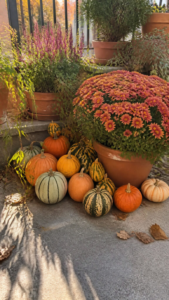 Miniature Pumpkin Display in Planters